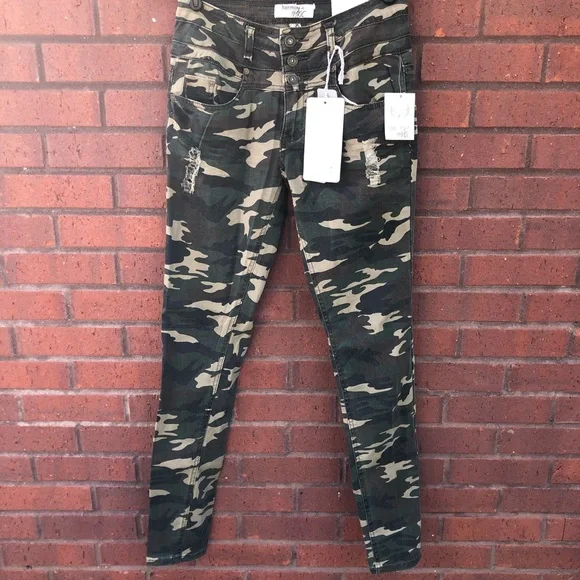 Harmony & Havoc 3 Camo Distressed Skinny High Waist Jeans NWT New - Picture 3 of 11